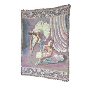 Vintage Goodwin Weavers Ballerina Princess Tapestry Knit Throw Blanket 48” X 68”